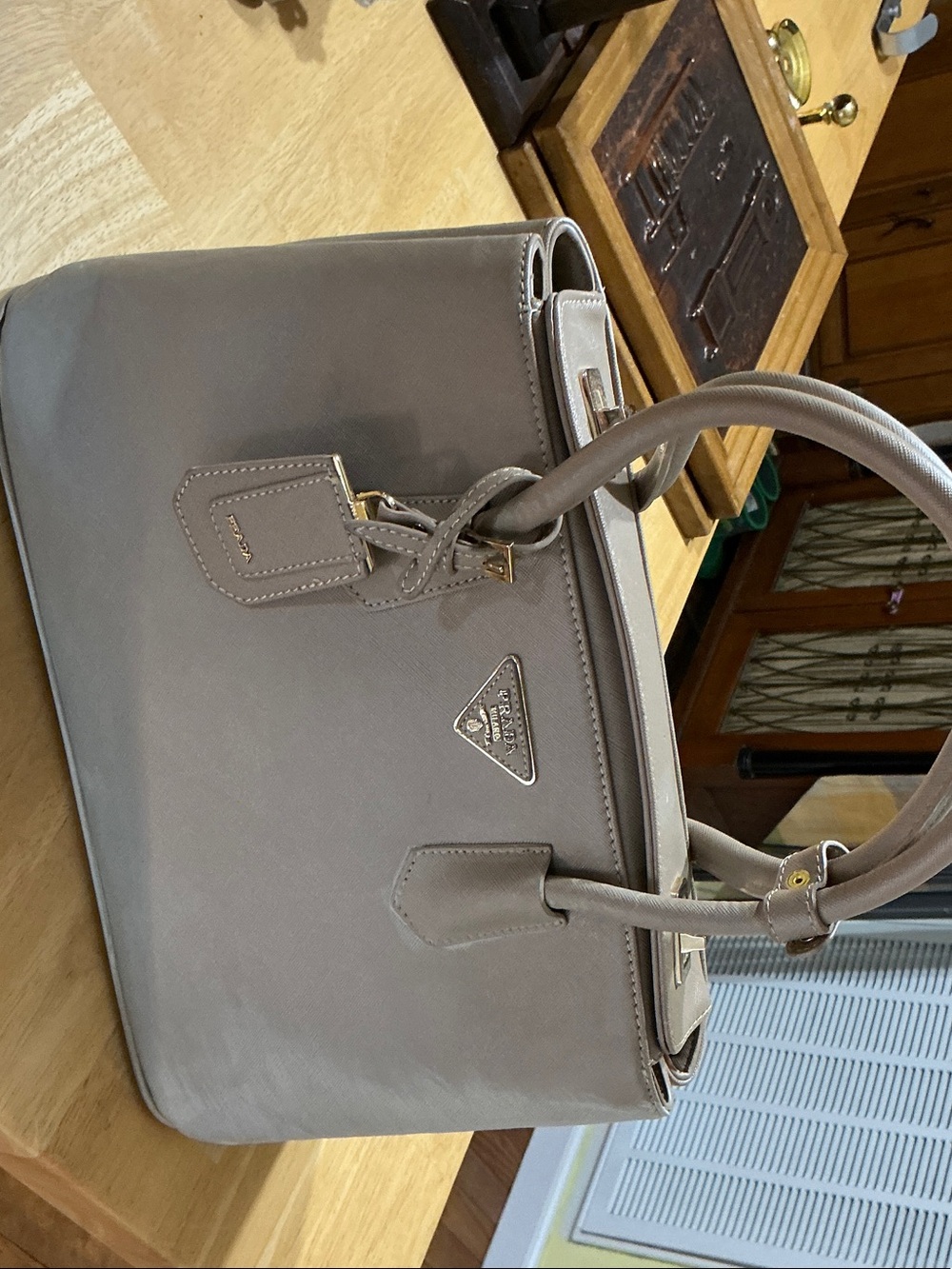 Prada Taupe Saffiano Leather Satchel